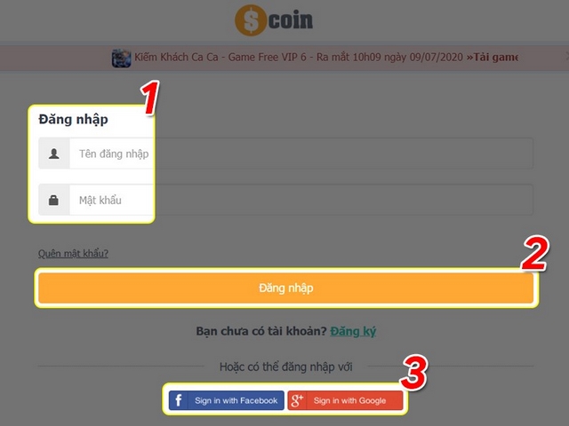 bước 1: đăng nhập tài khoản game