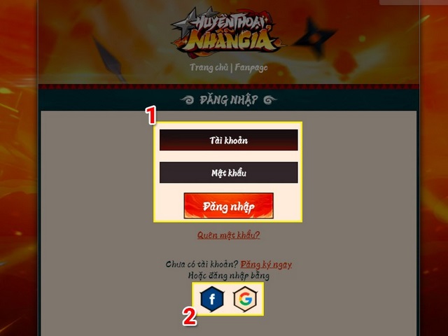 bước 1: đăng nhập vào game