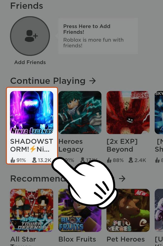 bước 1: mở roblox, chọn game ninja legends