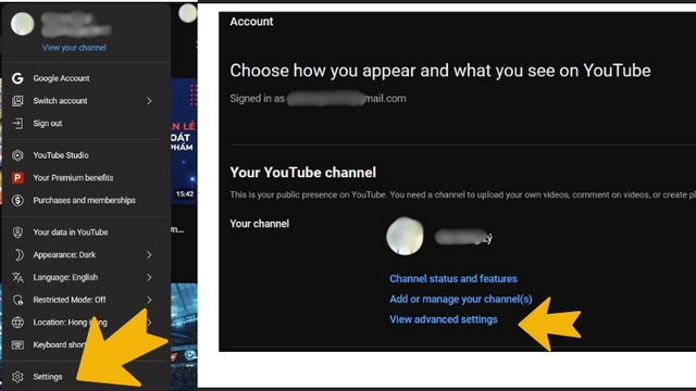 bước 1: trên youtube, nhấp avatar, sau đó chọn "setting"