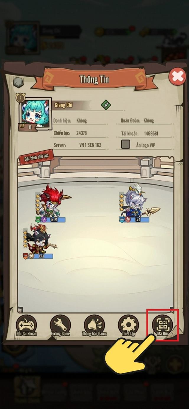 bước 2: chọn mã đổi