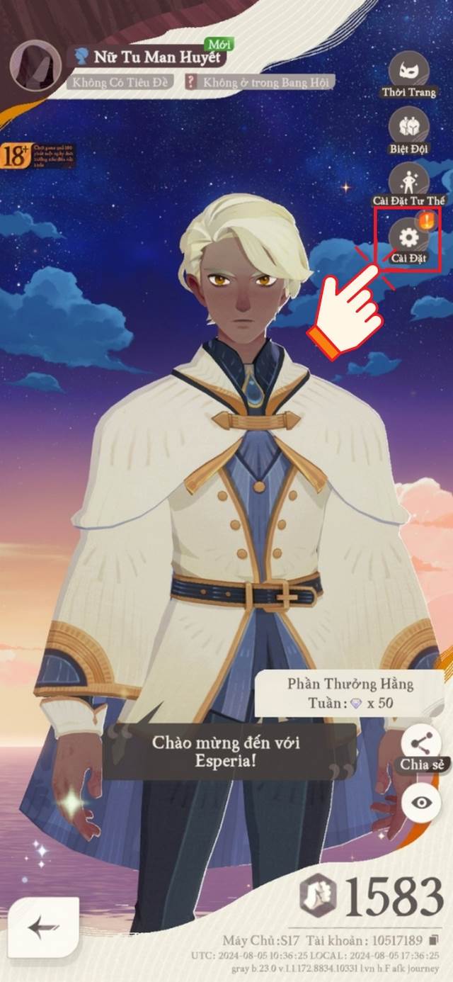 bước 2: chọn mục cài đặt