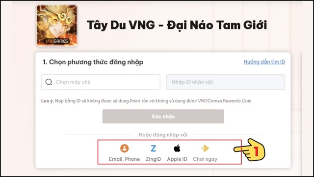 bước 2: đăng nhập vào tài khoản game của bạn