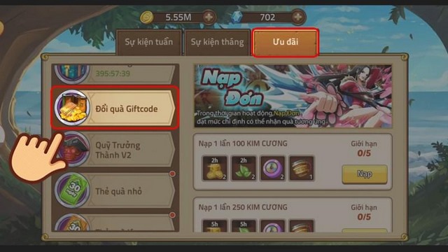 chọn đổi quà giftcode