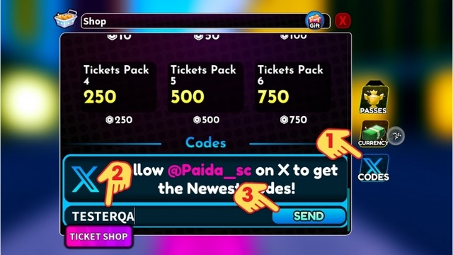 bước 2: nhập code, nhấn send để nhận quà