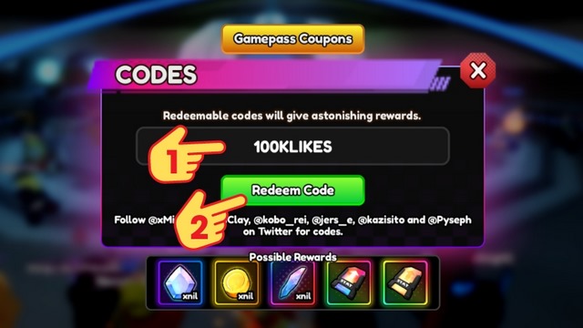 bước 2: nhập mã code anime vanguards