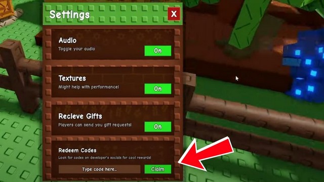 bước 2: nhập mã code grow a garden vào ô