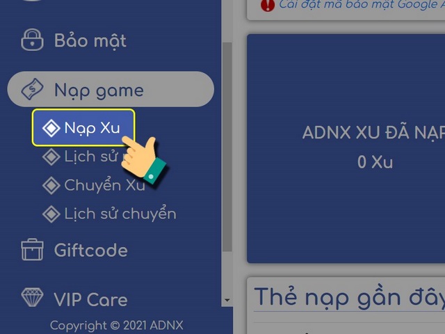 bước 3 bấm vào nút nạp xu
