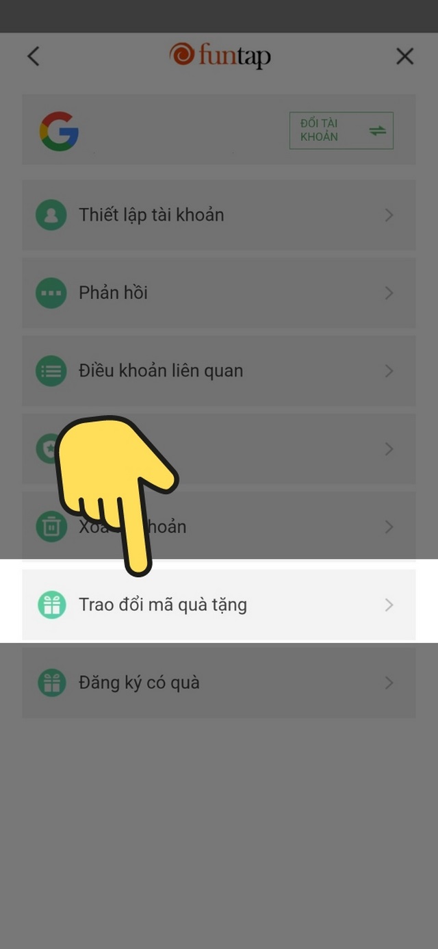 bước 3: chọn mục trao đổi mã quà tặng
