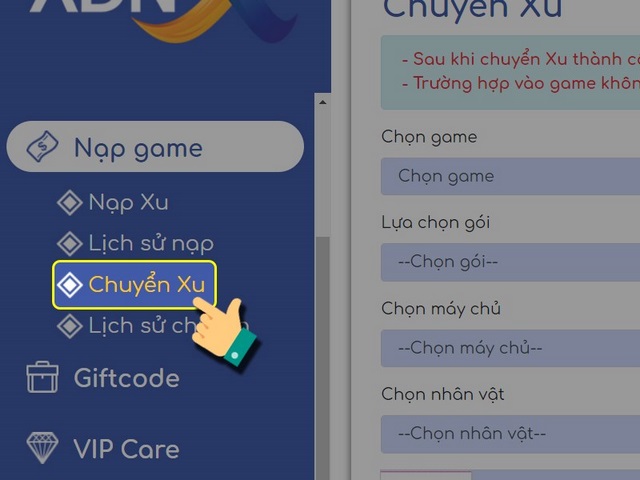 bước 3: chọn tiếp chuyển xu
