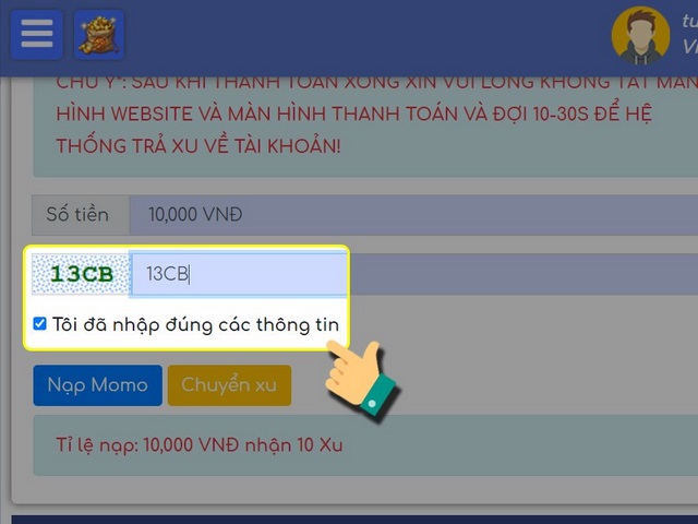 bước 3: nhập mã bảo mật

