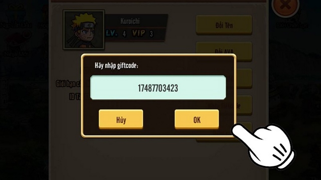 bước 3: nhập mã code đại chiến nhẫn giả và nhấn ok