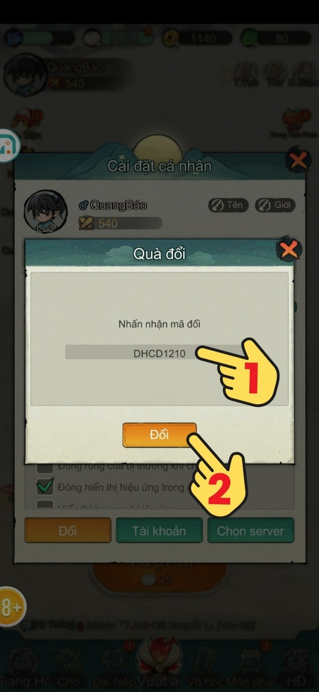 bước 3: nhập mã và nhấn đổi
