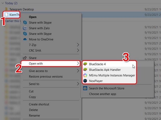 bước 4: chọn open with và tìm đến trình giả lập đang dùng