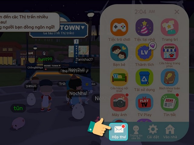 bước 4:nhấn vào biểu tượng hộp thư