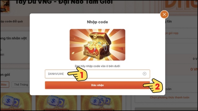 bước 5: điền mã code tây du vng bạn có
