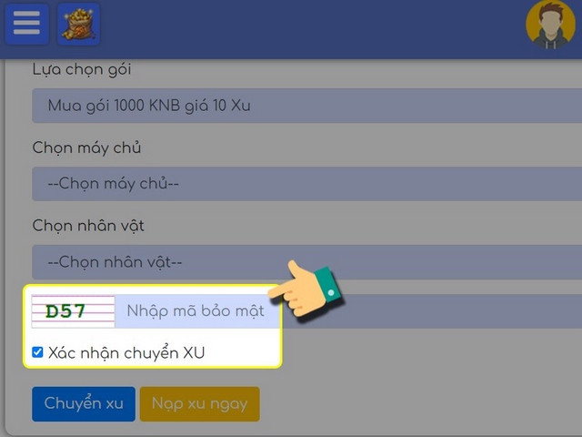 bước 5: xác nhận chuyển xu
