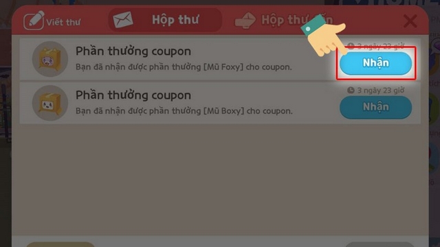 bước 6: nhấn vào nút nhận
