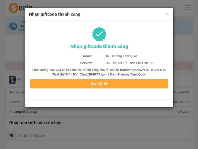 nhận quà thành công