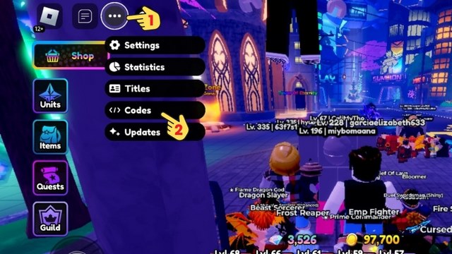 nhấn vào biểu tượng ba chấm, chọn codes