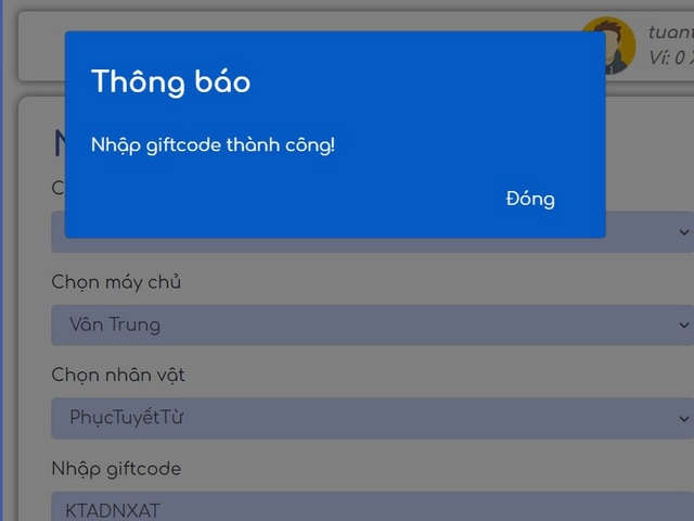 thông báo đổi code thành công